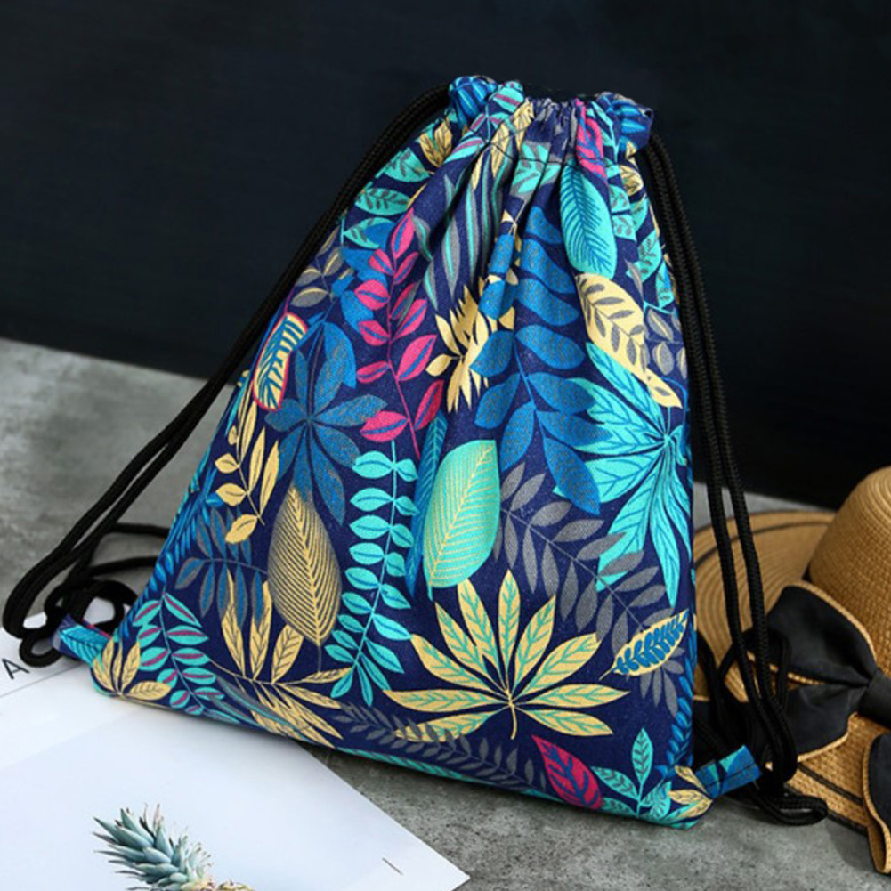 Vrouwen Canvas Pouch Organizer Shopping Draagbare Reizen Multi Gebruik Tasje Bloemenprint Sport Outdoor Opslag Rugzak Schoenen