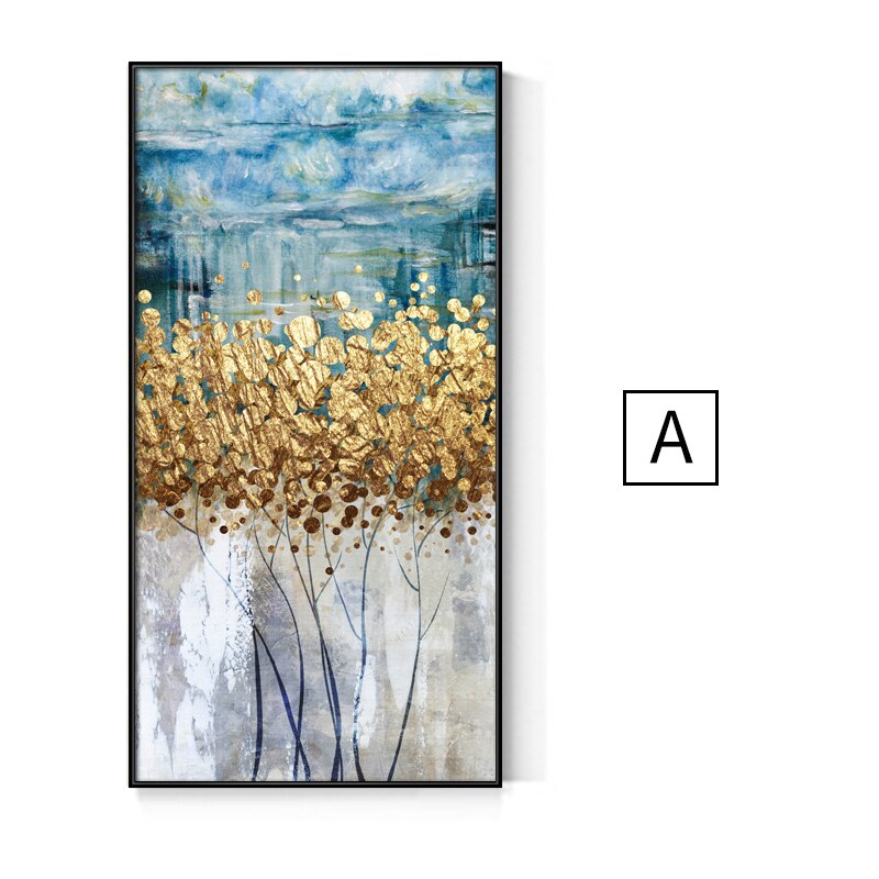 Abstrakt gyllent tre gyllen kunst veggkunst gyllent lerret maleri moderne kunst plakattrykk veggbilde for stue verandainnredning: 21 x 30cm uten ramme / En