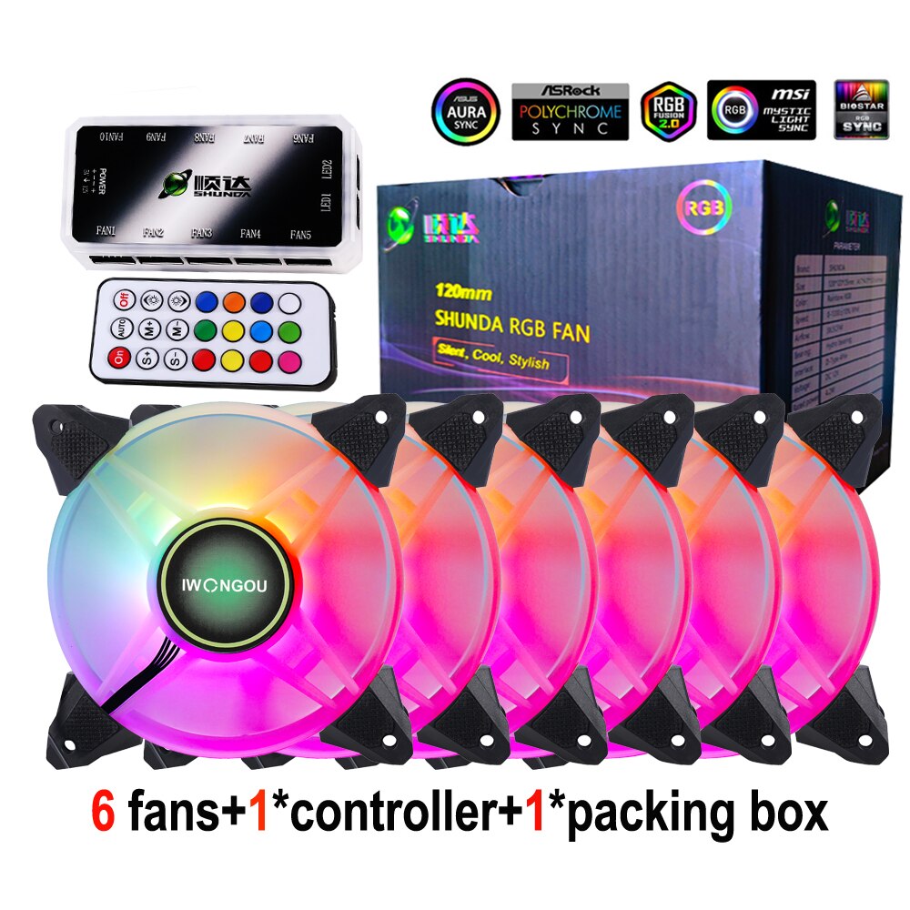 IWONGOU – ventilateur de PC RGB 120mm Aura Sync, vitesse réglable, Kit LED 12cm, 6 en 1, boîtier d&#39;ordinateur, contrôleur de refroidissement: Nephrite S