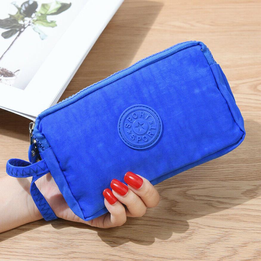 Womens Mini Phone Bag Short Wallet Three-Layer Zipper Purse Coin Purse Casual Solid Simple Lady Wrist Strap Card Wallet: I