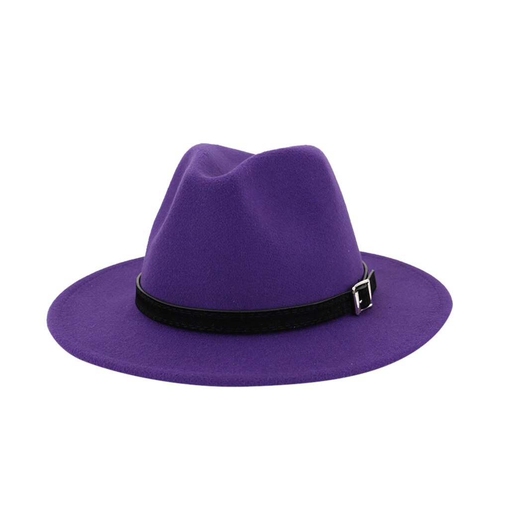 Bonnet en laine pour hommes Vintage # N | Gangster Trilby feutré, chapeau Fedora à large bord, hommes dame automne ceinture, Jazz casquettes: Purple 