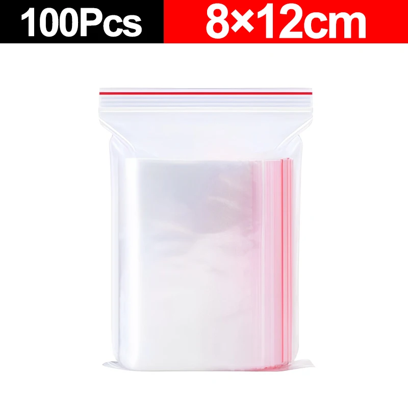 100Pcs Transparent Plastic Sealing Bag Reusable Sealed Bags Food Storage Vacuum Fresh Packing Pouch Jewelry Organizer Zip Bag: Burgundy