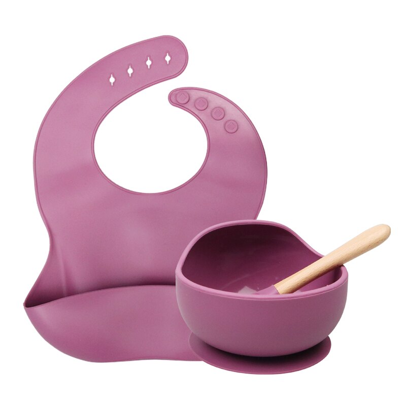 Ensemble de bol étanche et antidérapant pour bébé,1 pièce, produit en silicone et sans BPA, assiette, cuillère, vaisselle, alimentation,: Red wine