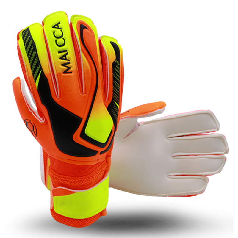 Børn mænd målmand fodbold handsker fyldt latex skum fodbold målmand handsker 5 finger gemme vagt: Orange / Størrelse 5