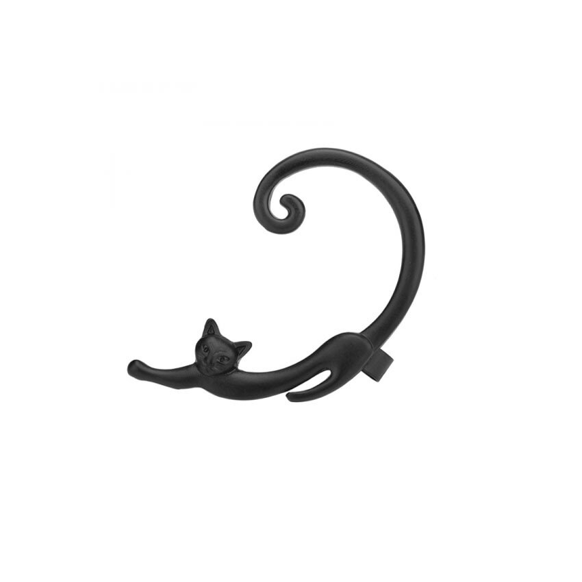 Pendientes de Clip con forma de gato para mujer, aretes con Clip, Orecchini, joyería de: Black
