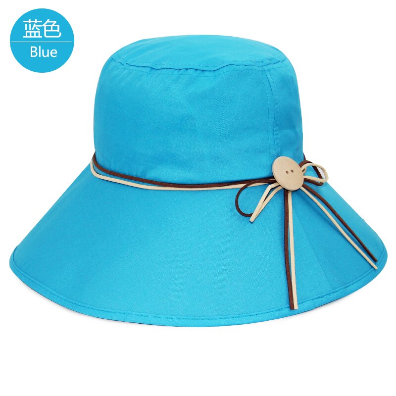 Simple kvinder sommer strand rejse bowknot bred skygge solhat vendbar foldbar kasket pigehat: Himmelblå