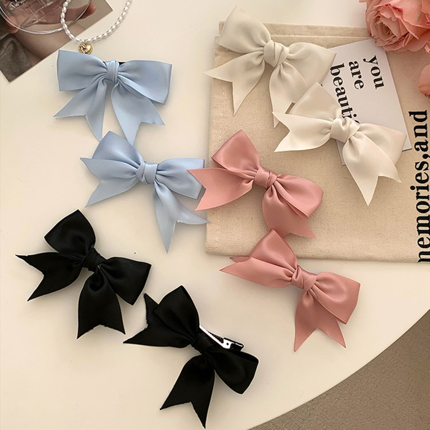 Leuke 9 Cm Haar Clips Blauw Zwarte Strik Haarspeld Haar Kant Clips Voor Vrouwen Meisjes Kpop Zoete Lint Barrette Haaraccessoires hoofddeksels