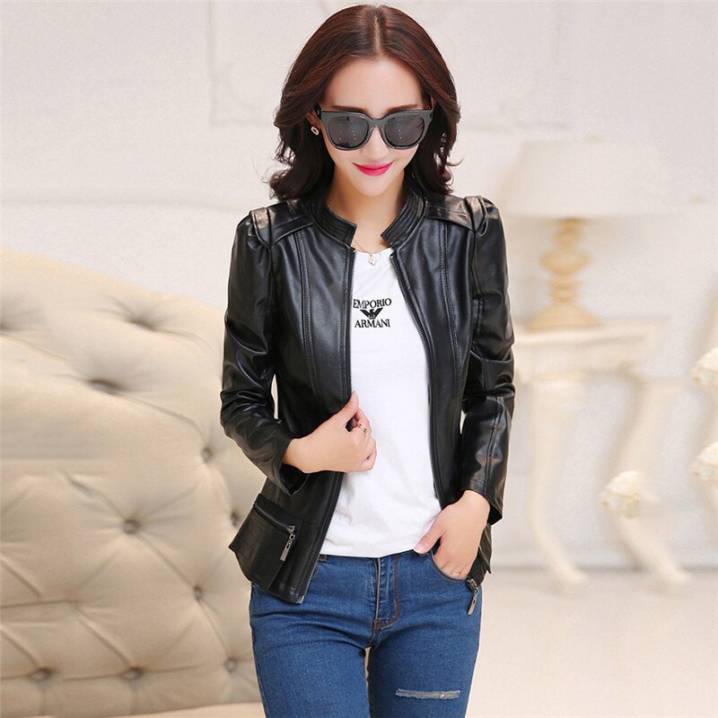 Chaqueta de piel sintética para mujer, abrigo ajustado de talla grande, rojo vino, negro, Coreano corto, para moto, LD1298, primavera y otoño,