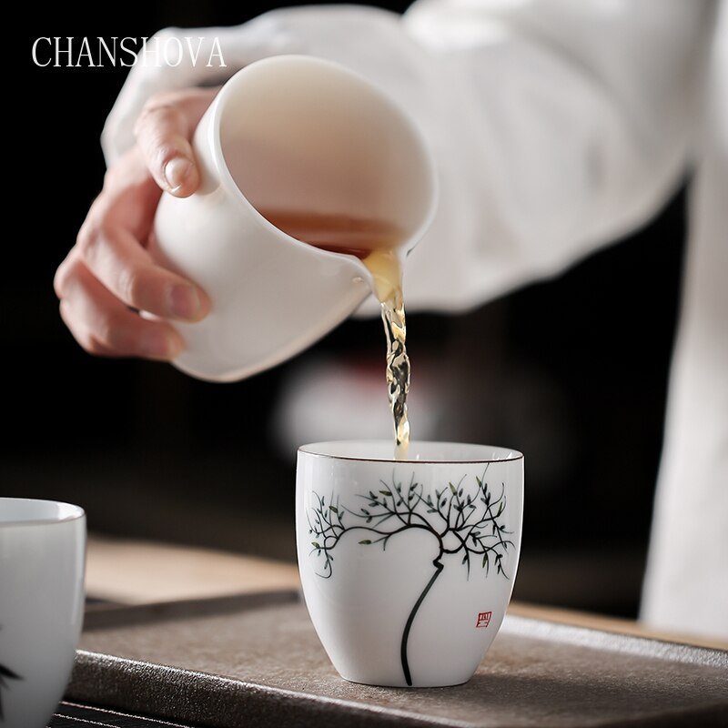 Chanshova tradicional estilo chinês 150ml sob vitrificado mão desenhada padrão cerâmica xícara de chá porcelana porcelana café copos g001