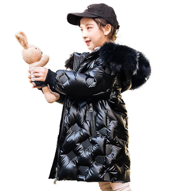 Odzież dla dziewczynek dla dzieci dzieci kurtka zimowa puchowa błyszcząca duża, futrzana bluza z kapturem ciepły, długi płaszcz w stylu kombinezony dziecięce kombinezony śnieżne