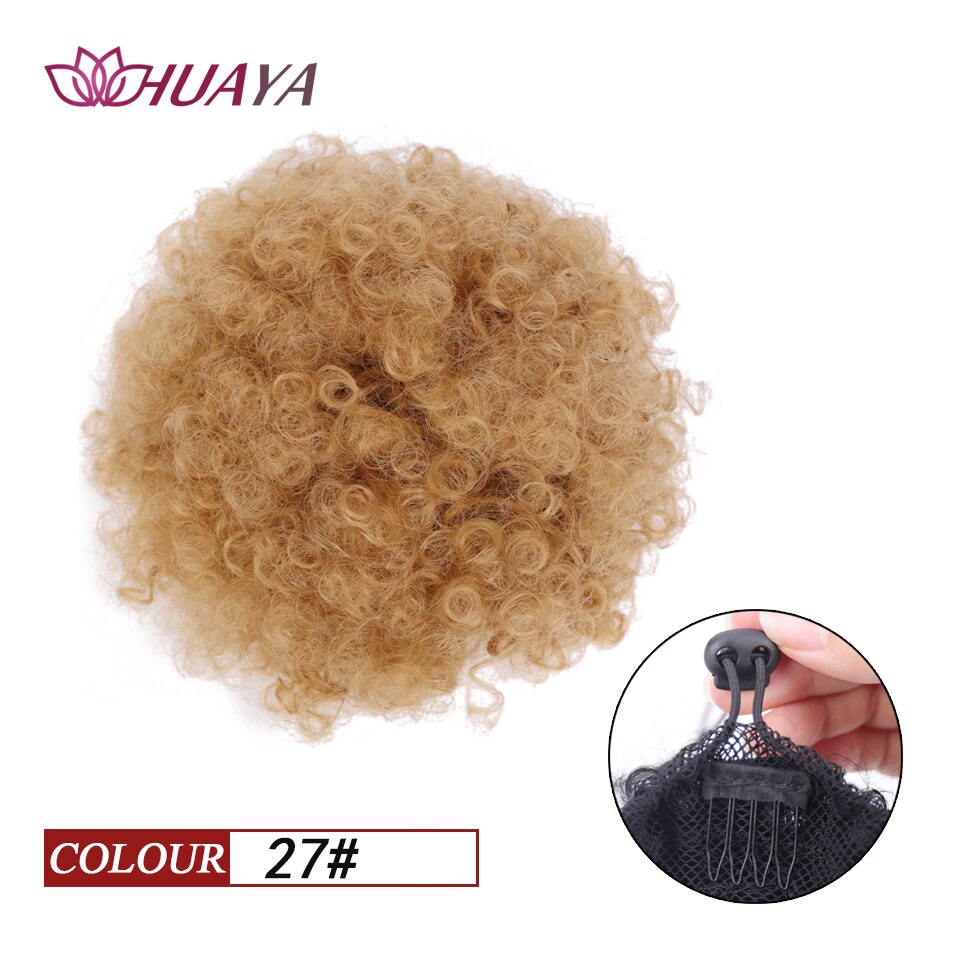 HUAYA Synthetic Puff Afro Bun African American Kinky Curly Clip Extension Girl Updo Chignon Drawstring Hairpiece: 1BT2-27