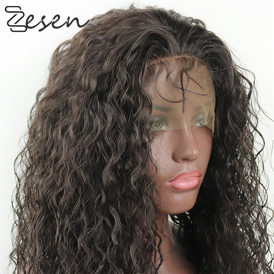 ZESEN13x4Dark-pelucas frontales de encaje sintético para mujer, pelo largo rizado suelto, resistente al pegamento, con línea de pelo Natural
