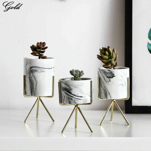 Planta de ferro vaso suporte casa decoração vasos flor plantador titular cerâmica vaso de flores prateleira rack: Gold / Médio