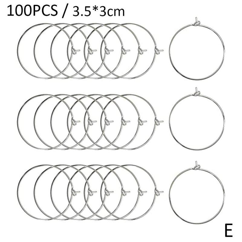 100pcs Champagne Wine Glasses Charm Rings Silver Metal Earrings Hoops Wire Drink Rings Labeling Circle Wine Party S4J5: E