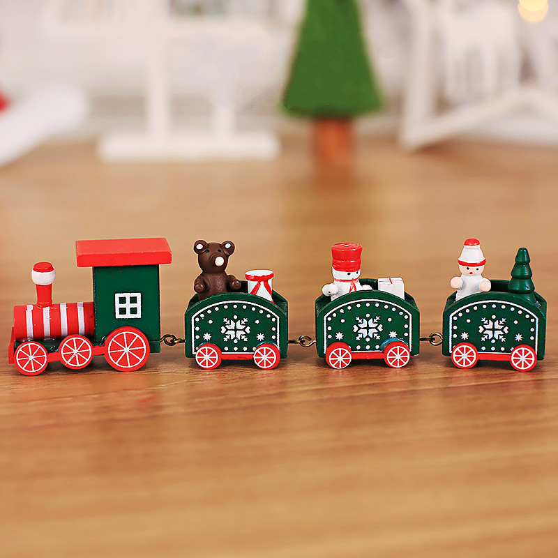 Neue Weihnachten Zug Lackiertem Holz Weihnachten Dekoration für Haus mit Santa/bär Kind Weihnachten spielzeug Ornament navidad neue jahr: Grün Zug 1