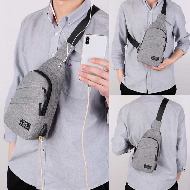 Mannen Schoudertas Sling Borst Pakken Canvas Usb Opladen Sport Crossbody Handtas Mannelijke Borst Zakken Riem Taille Packs