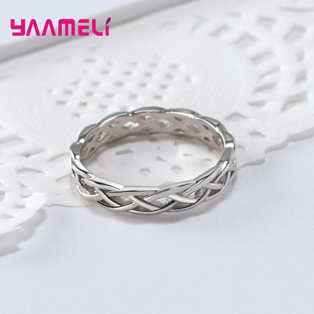 Simple estilo conciso de mujer hombres Unisex anillo Original hueco de la plata esterlina 925 retorcido diario saliendo con cita Bague