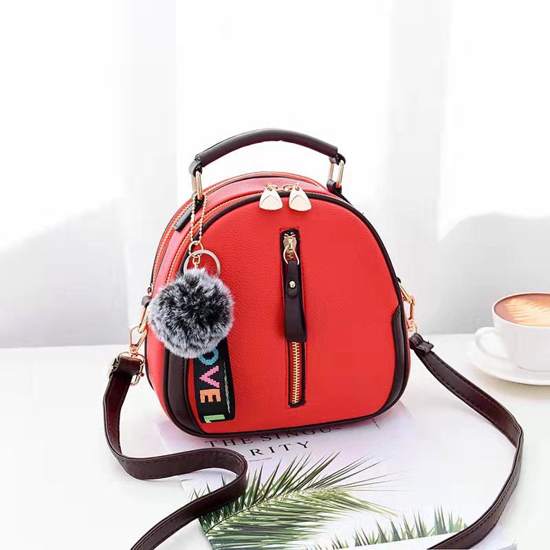 Mode Effen Kleur Vrouwen Shell Tas Draagbare Schoudertas Mode Pu Lederen Elegante Vrouwelijke Tas Met Grijs Haar Bal