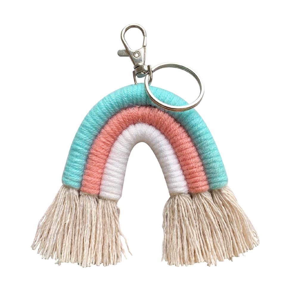 Macramé arcoíris llaveros Boho bolso encantos con borlas tejido a mano de algodón accesorios para coche llavero monedero cartera Decoración