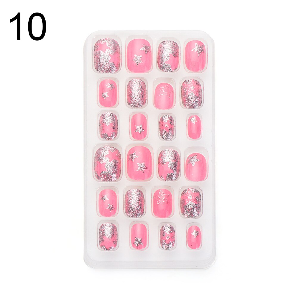 24 pièces dessin animé auto-adhésif faux ongles presse sur ongles enfant couverture complète détachable réutilisable acrylique bâton sur faux ongles