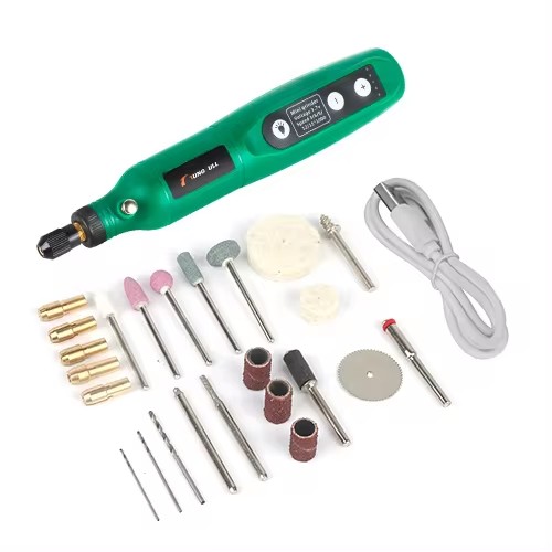Stylo de gravure sans fil USB, Mini perceuse sans fil Rechargeable, outil rotatif de vitesse, ensemble d'accessoires de meulage Dremel: Bleu/noir