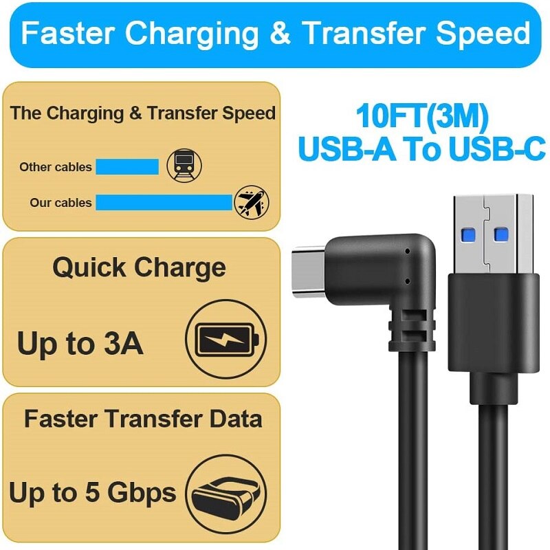 5M 3M USB-C Cable Oculus Quest 2 Link Cable VR USB3.2 Compatability Right Angle Type-c 3.2Gen1 Speed Data Transfer Fast Charge