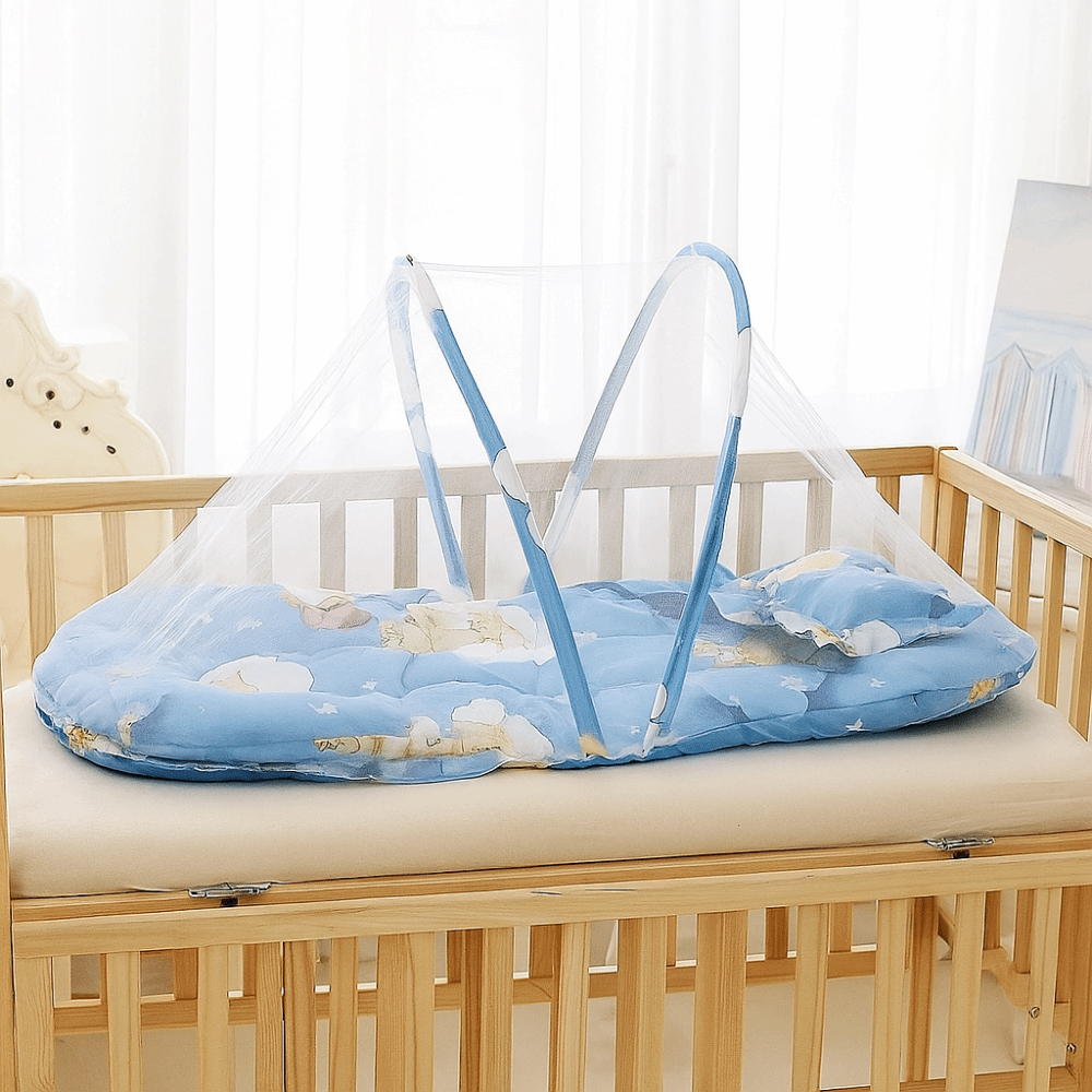 Rede de berço respirável fofa, malha de poliéster, rede de cama dobrável, durável, proteção total, redes mosquiteiras infantis, parar de escalar o bebê