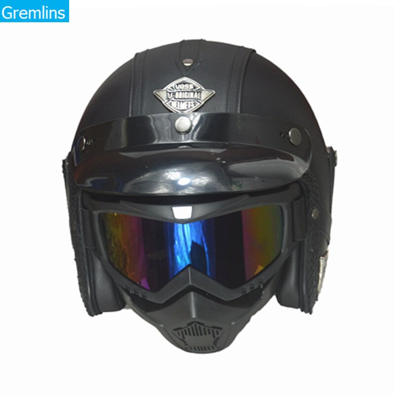 Zwart Volwassen Open Gezicht Half Lederen Helm Moto Motorhelm Vintage Motorrijwiel