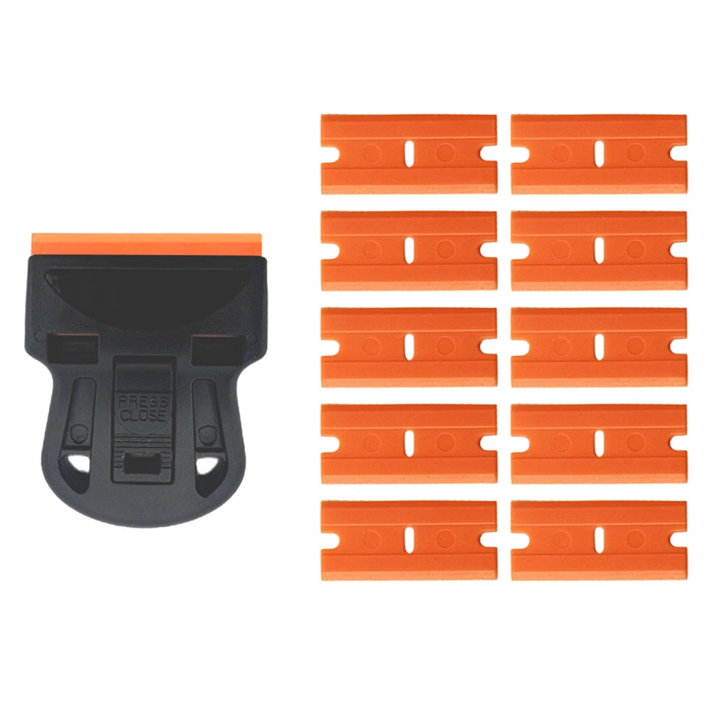 Plastic Handvat Schraper Scheermes Keramisch Glas Raam Verven Gereedschap Schilderij Houder Standaard Rakel Reinigingsblad E49: YELLOW