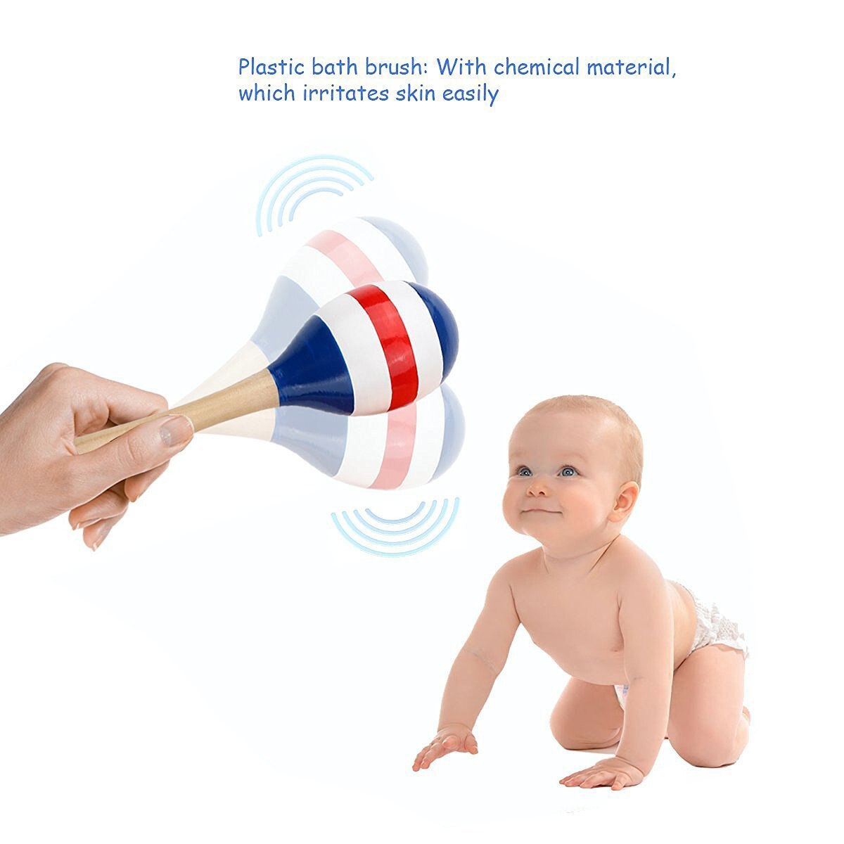 2 st 20cm barn bebis trä maracas skallra shakers musikaliska pedagogiska leksaker (slumpmässig färg)