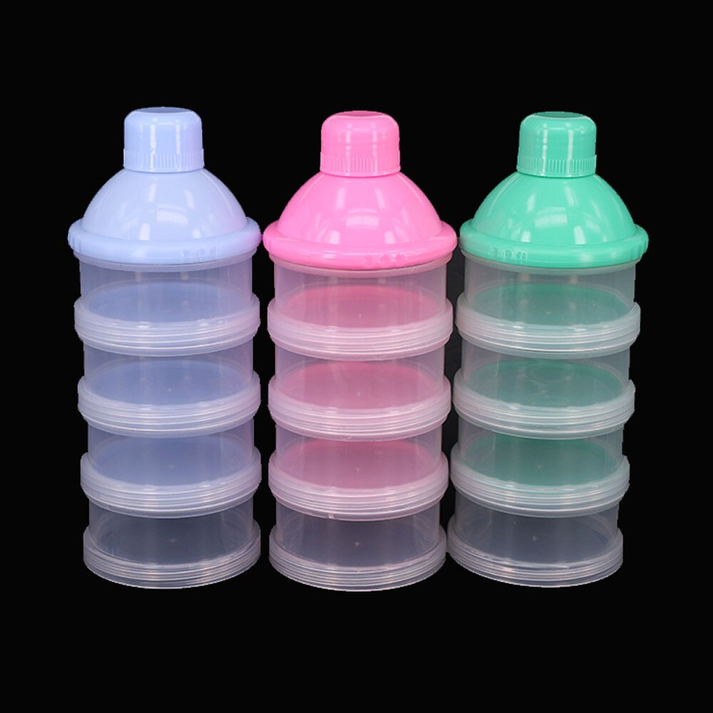 Bærbar baby spædbarn, der fodrer mælkepulver og madflaskebeholder 4 celler gitterkasse tilfældig farve fugtafvisende snack opbevaringsboks