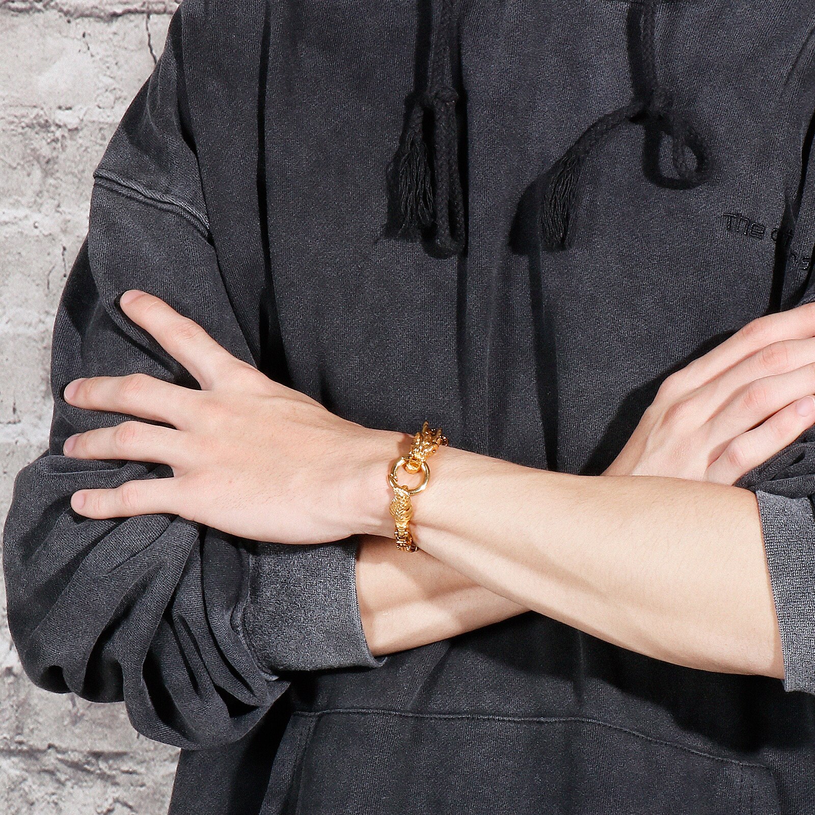 Fongten Drachen Punk Wikinger Schwarz Gold Silber Farbe Edelstahl Kasten Verknüpfung Kette Männer Armbinde Schmuck