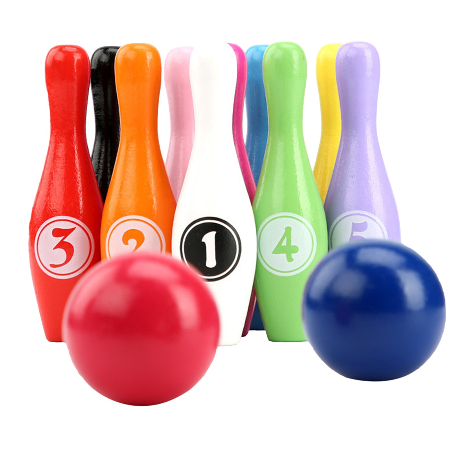 Wood Bowling Set Learning Sports Training Motor Skill Activity Fun Game Toys