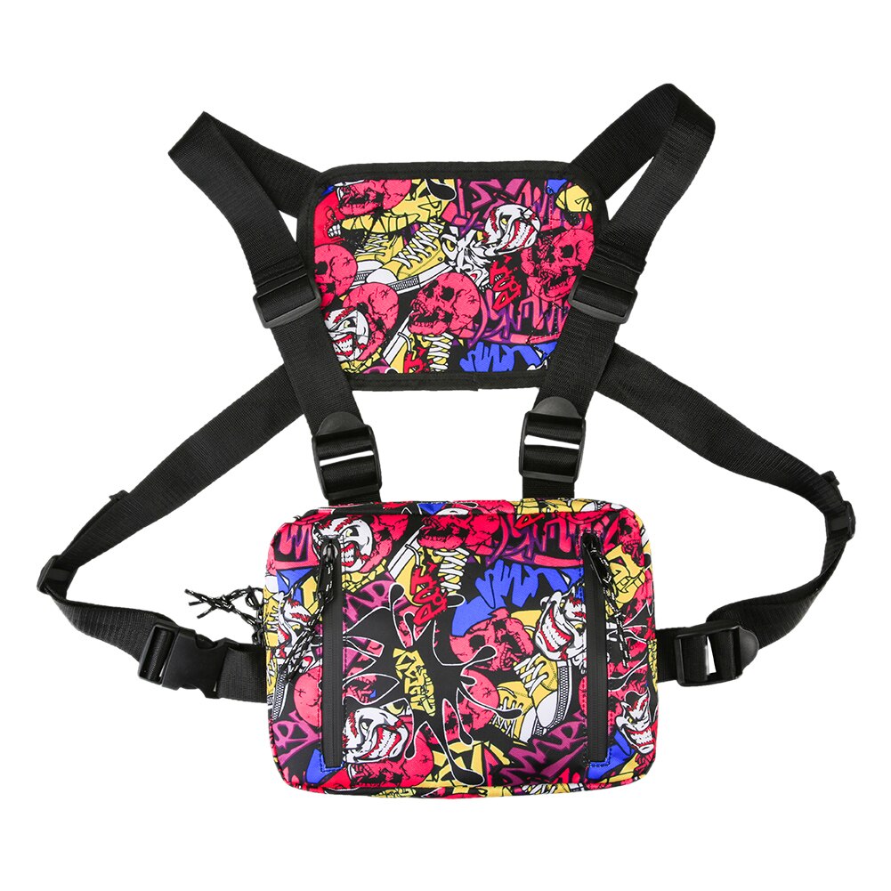 Estilo hip hop crossbody ombro saco de peito para homens mulher multi-função chique unisex oxford streetwear saco colete cintura packs: Multicolor