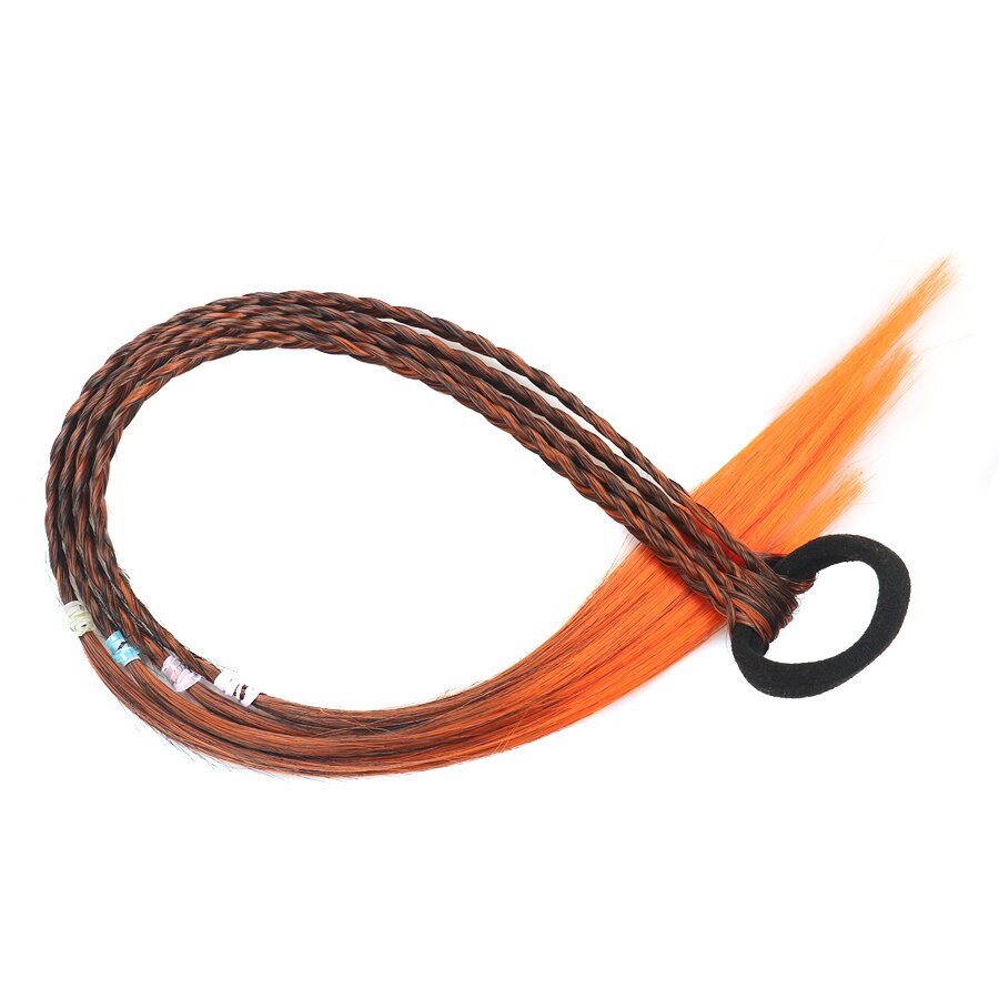 Rubber Bands With Pigtails Rainbow Color Overhead Tail Kanekalon Box Braids Ponytail Hair Extensions With Elastic Band For Girls: Q37-4-1BTOrange
