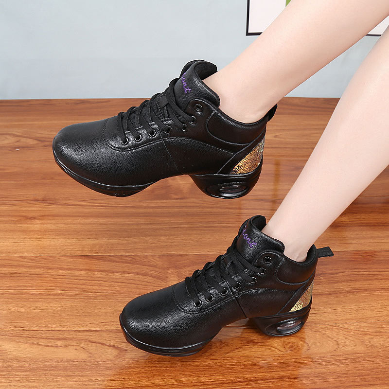 women's Dancing Shoes Sports Feature Modern Dance Jazz Shoes Soft Outsole PU Dance Shoes Sneakers For Woman Practice Shoes: Black / 6.5