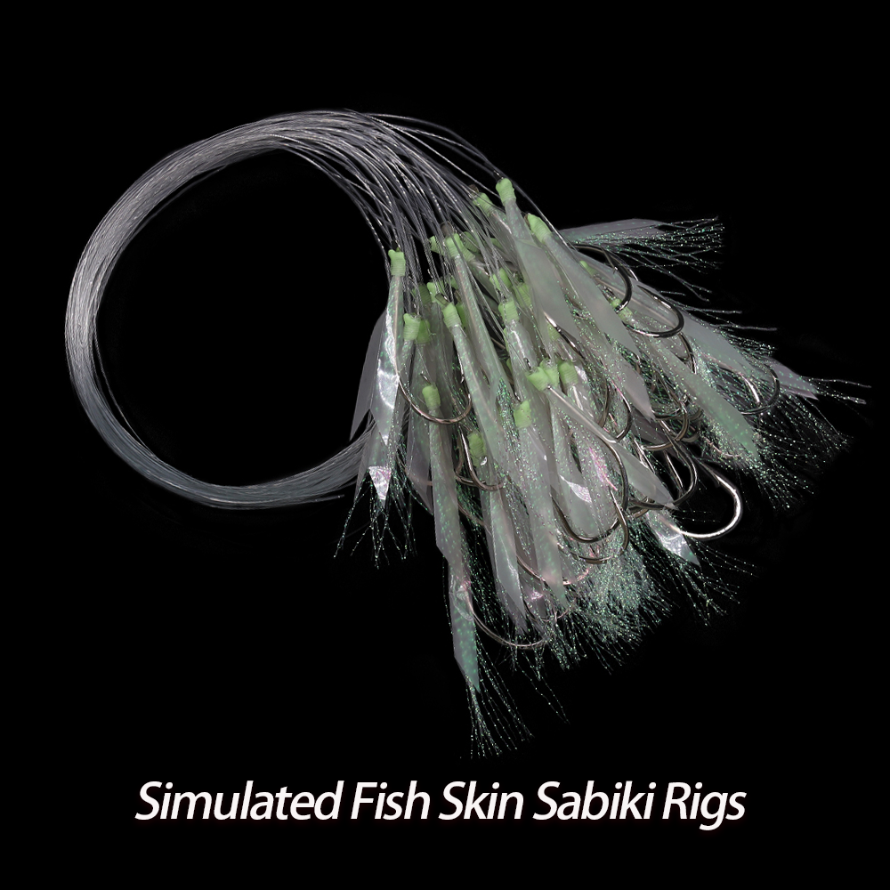 Lionriver Sabiki-señuelo de pesca suave, cebo Flash, piel de pescado, oropel de cristal, anzuelos de cuerda luminosos con púas, pesca en agua salada