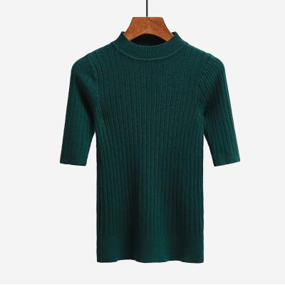 Gkfnmt dzianinowy sweter z dopasowanym golfem damski sweter z dzianiny koszula damska na każdy mecz podstawowy szczyt z krótkim rękawem odzież: Zielony