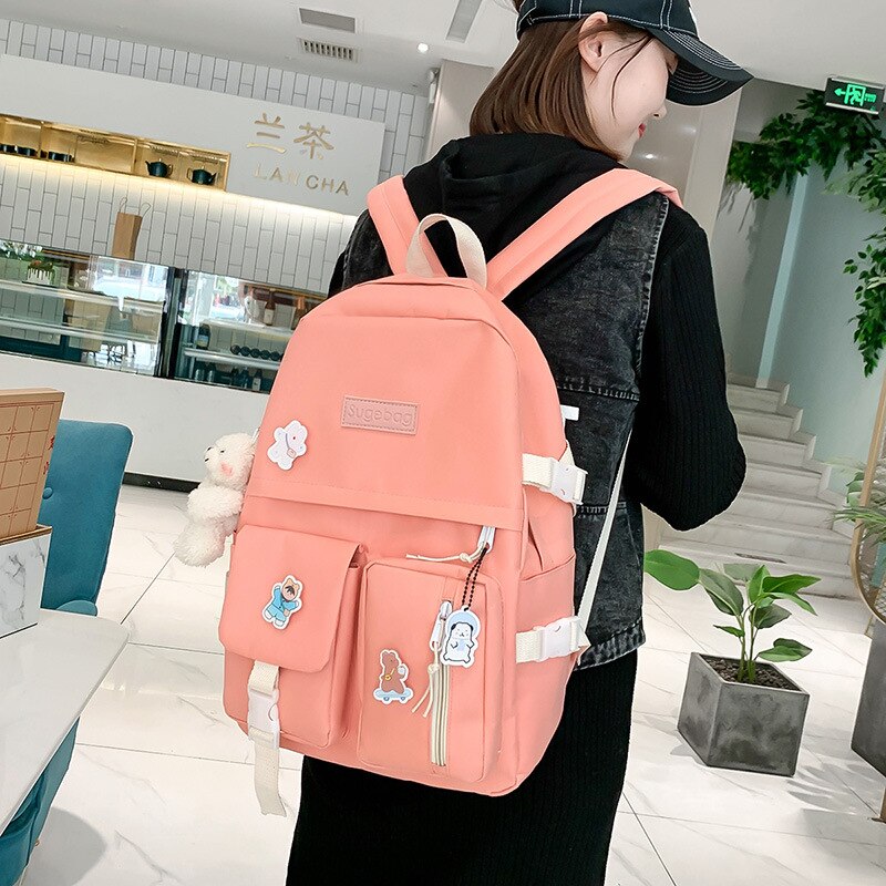 4 Stks/set Schooltassen Voor Tienermeisjes Rugzak Vrouwen Nylon Middelbare School Student Boekentas Multifunctionele Schooltas