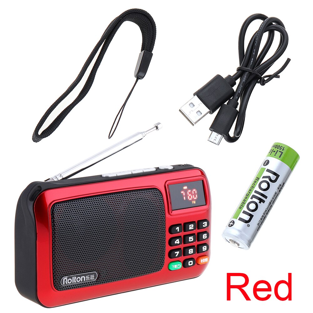 Rolton W405 Portable TF Card USB Mini FM Elder Radio Speaker with LCD Display Subwoofer MP3 Player/Torch Lamp/Verify: Red