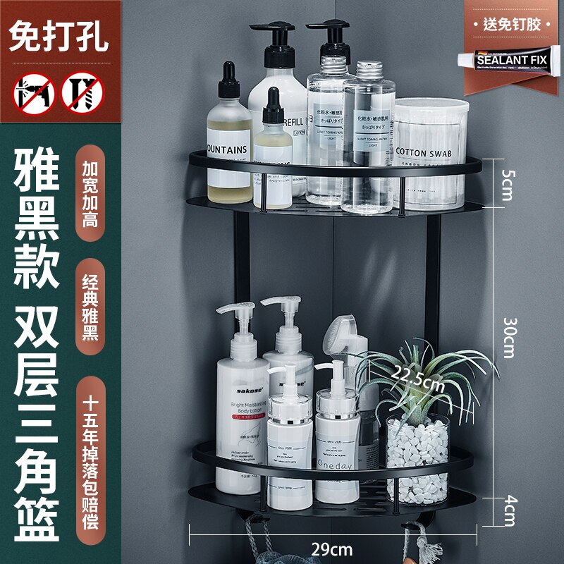 Ruimte Aluminium Punch-Gratis Badkamer Plank Badkamer Hoek Hoek Rek Muur Opknoping Nail-Gratis Driehoek Mand: black single double