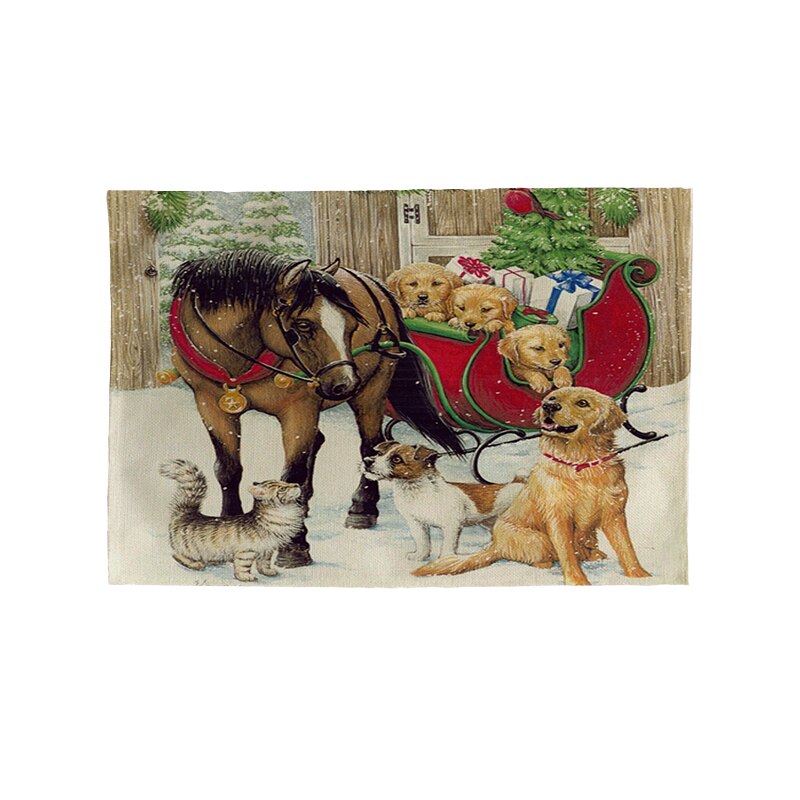 Mantel Individual navideño para gato, caballo de dibujos animados, posavasos de cocina, alfombrillas para mesa de comedor, almohadilla de lino de algodón, tapete para taza de tazón, 42x32cm, DecorCD482: CD04-1 / single face print
