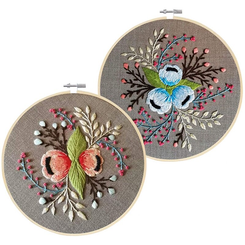 2 Pack Embroidery Starter Kit, Stamped Embroidery Kit Including Embroidery Cloth with Pattern, Embroidery Hoop: Default Title