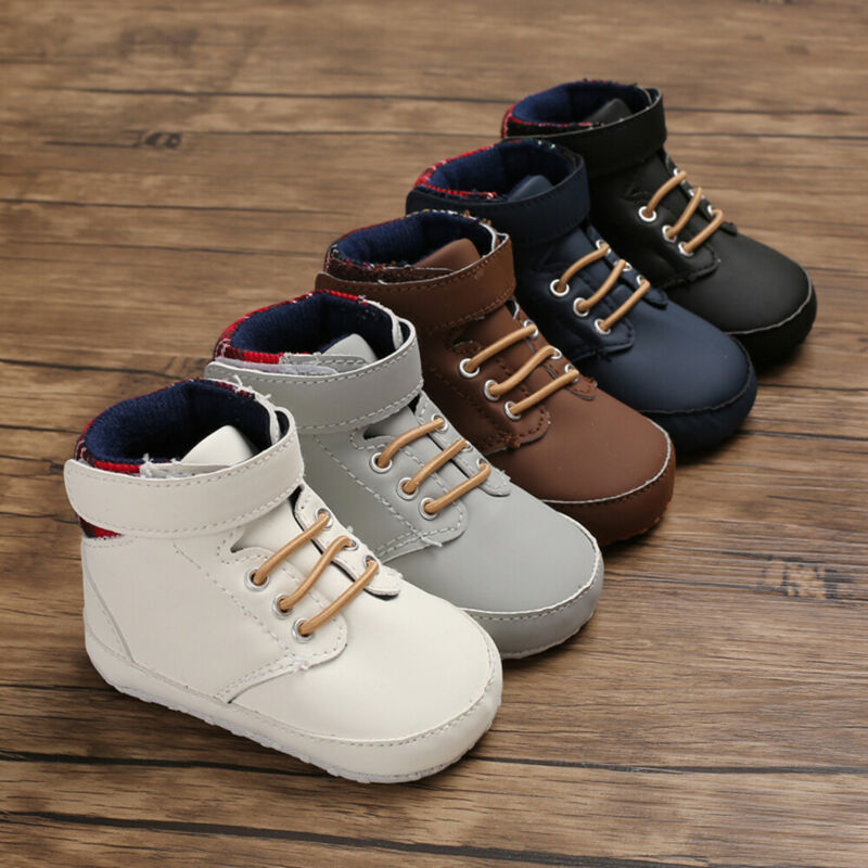 Mode Winter Peuter Meisjes Jongens Laarzen Lace-up Crib Schoenen PU Leer Plaid Pasgeboren Baby Prewalker Zachte Zool sneakers