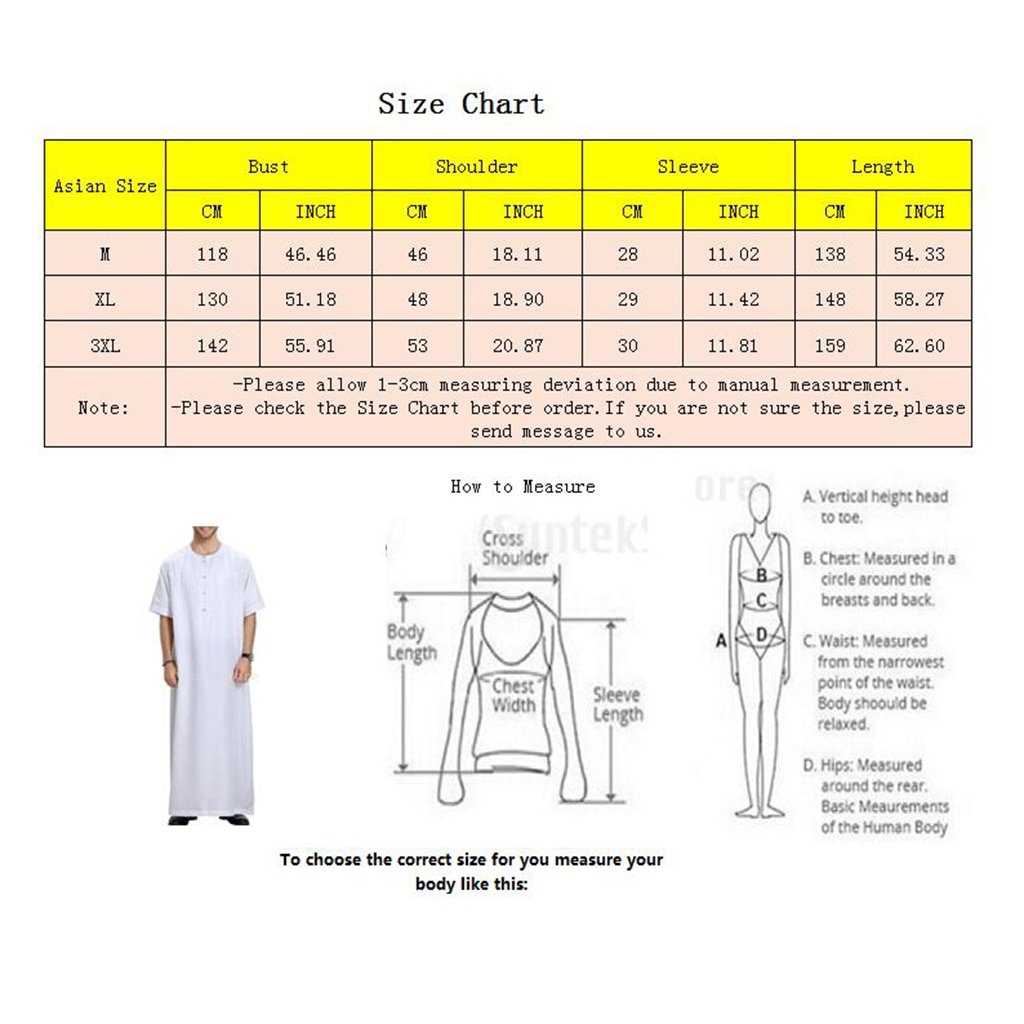 Mænds korte ærmer solid afslappet muslimsk arabisk thobe fuld længde tø kaftan