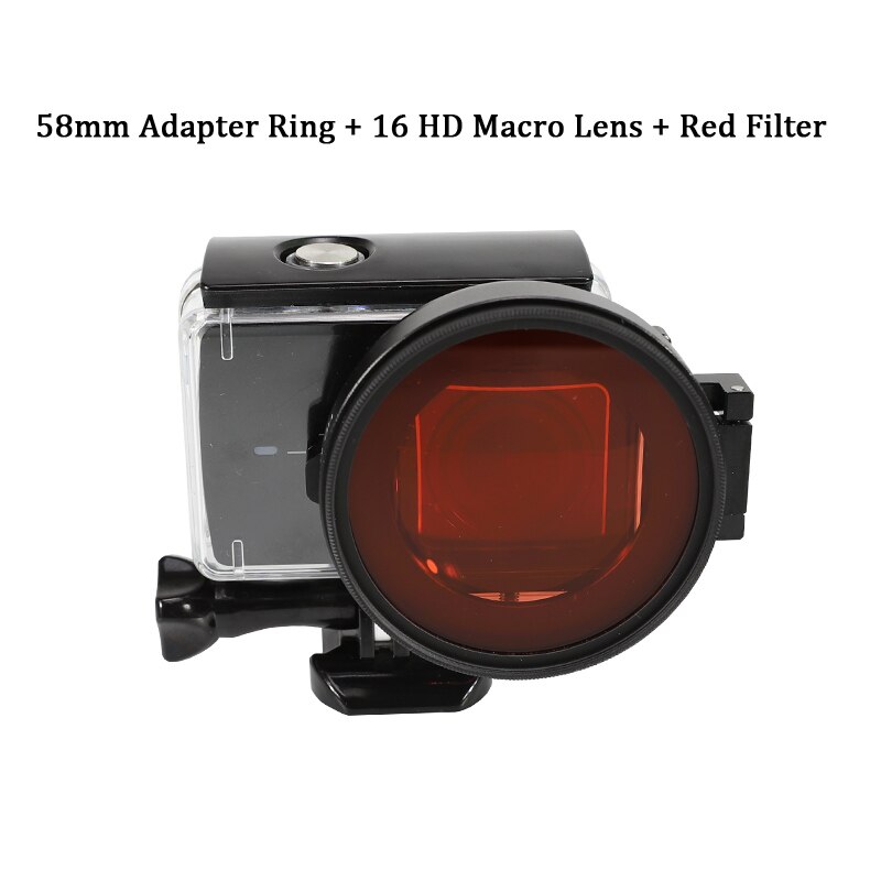 Lens Filter Kit voor Yi 4 K Xiaoyi Lite Macro Lens 16X Close-Up + Duiken Rood Filter + 58mm Adapter Ring voor Yi 4 k Waterdichte Case