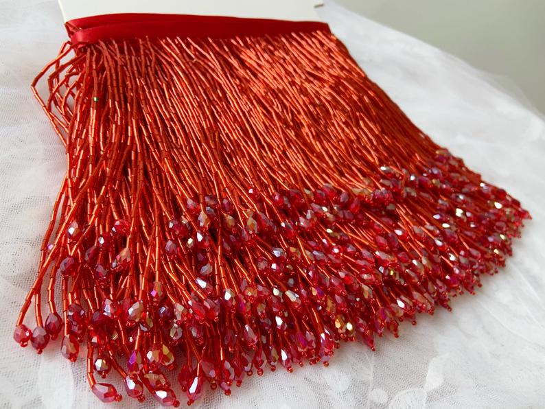 Lys rosa tung perle frynser dusk trim for dans kostyme, haute couture kjole trimming perler frynser gull sølv blå