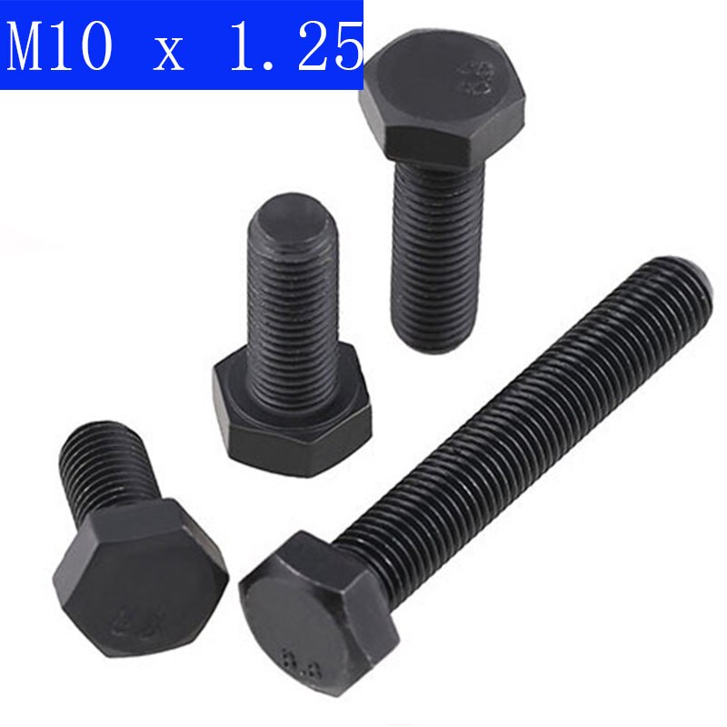 M10 x 1.25 ( 10mm ) Fine Pitch Hex Cap Bolts / Screws, 8.8 Alloy Steel Thread Metric Tap DIN 933 ISO 4017