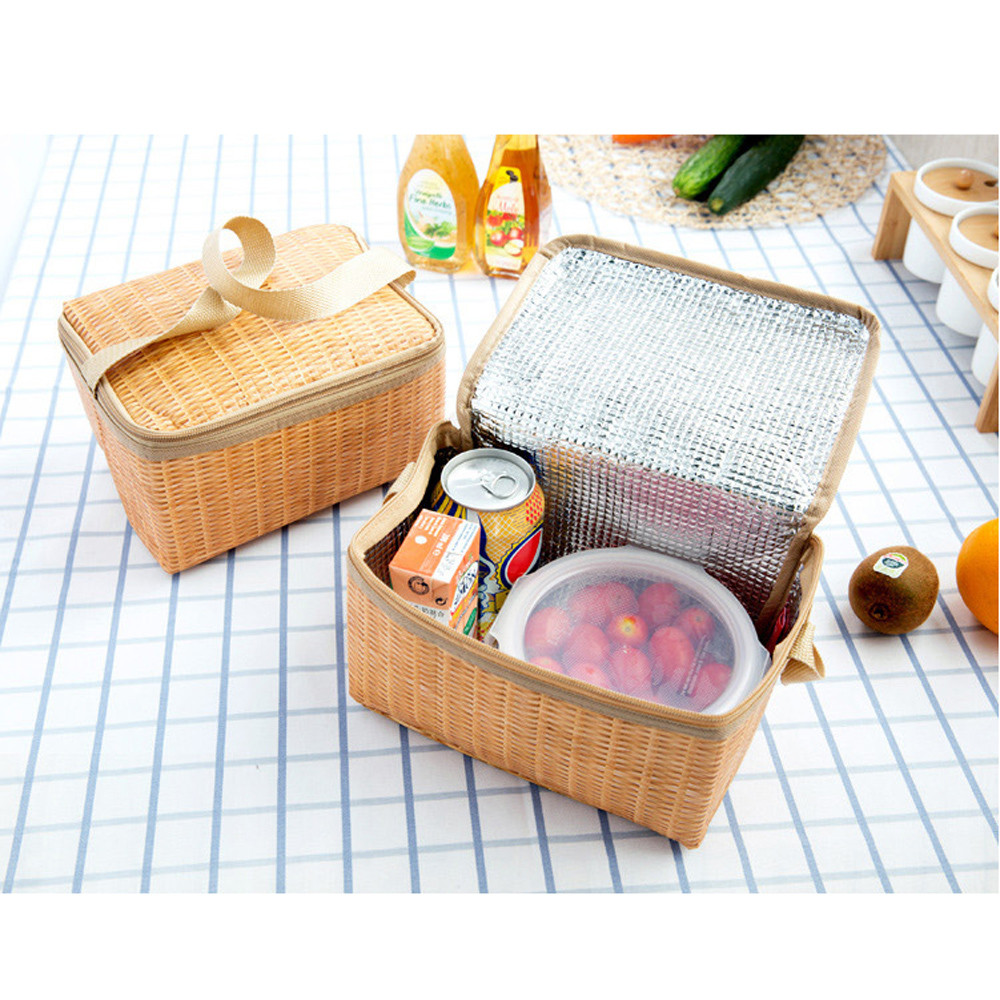 Portable Lunch Bags Weave Shape Insulated Thermal Cooler Lunch Box Tote Storage Bag Picnic Container Food Picnic Bag Packet