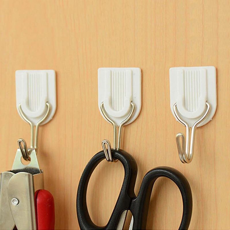 White Self-adhesive Wall Hook Hanger Plastic Sticky Door after Seamless tile strong stick hook wall hook hanger 6Pcs